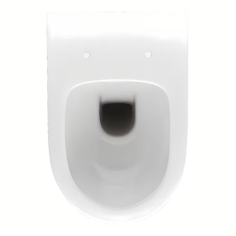 Bílé závěsné WC VitrA Shift bez splachovacího okruhu se skrytým uchycením a oblým tvarem.