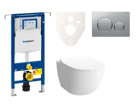 Závěsný WC set SAT Infinitio s podomítkovou nádržkou Geberit Duofix a ovládacím tlačítkem v chromu matném.
