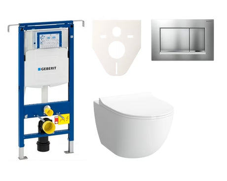 Závěsný WC set SAT Infinitio pro předstěnovou montáž s nádržkou Geberit Duofix a tlačítkem chrom matný.