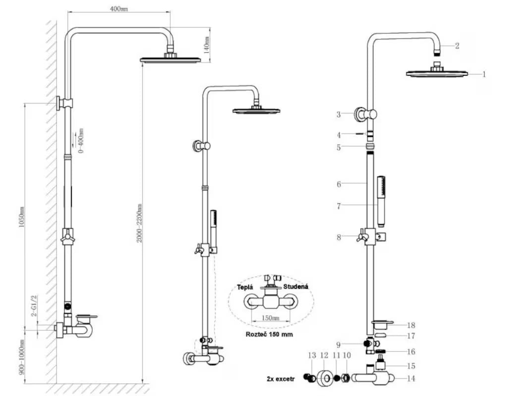 Sprchový systém WF Industrial v povrchové úpravě olejem gumovaný bronz s hlavovou sprchou 20 cm