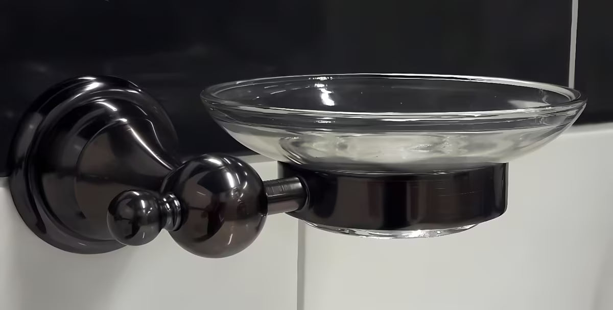 Nástěnná mýdlenka WF Industrial Dark-Metal v úpravě olejem gumovaný bronz se skleněnou mýdlenkou.